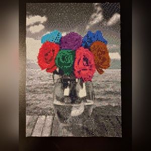 Finished colorful vase of roses diamond painting